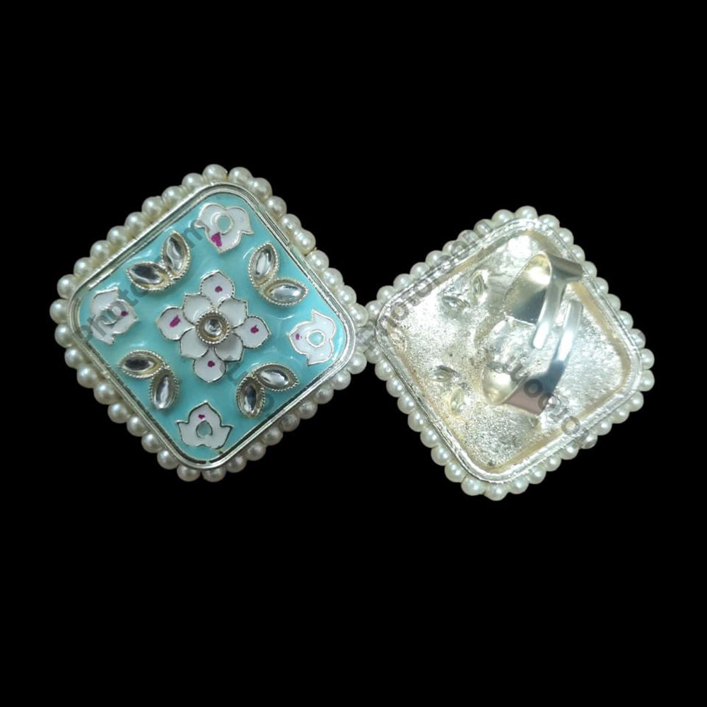 Palak Art Designer Kundan Stone And Meenakari Adjustable Ring