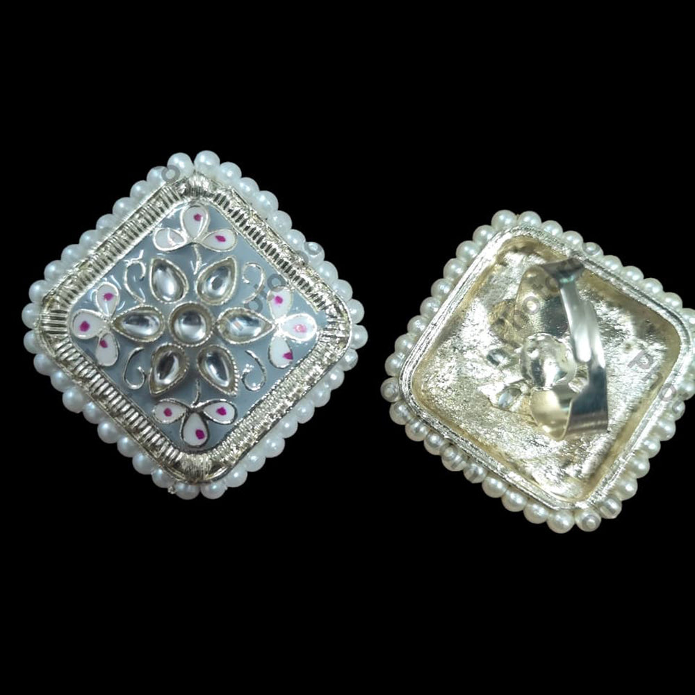 Palak Art Designer Kundan Stone And Meenakari Adjustable Ring