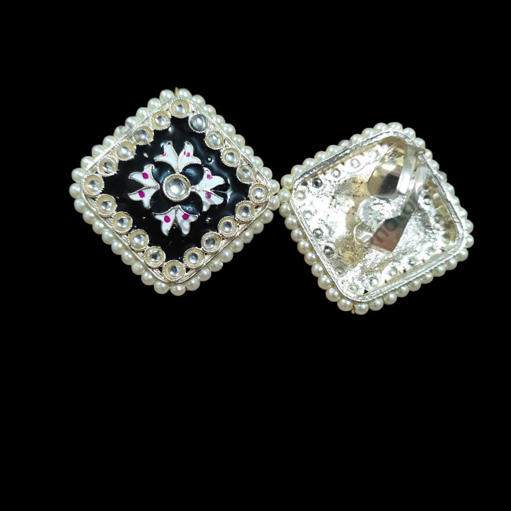 Palak Art Designer Kundan Stone And Meenakari Adjustable Ring