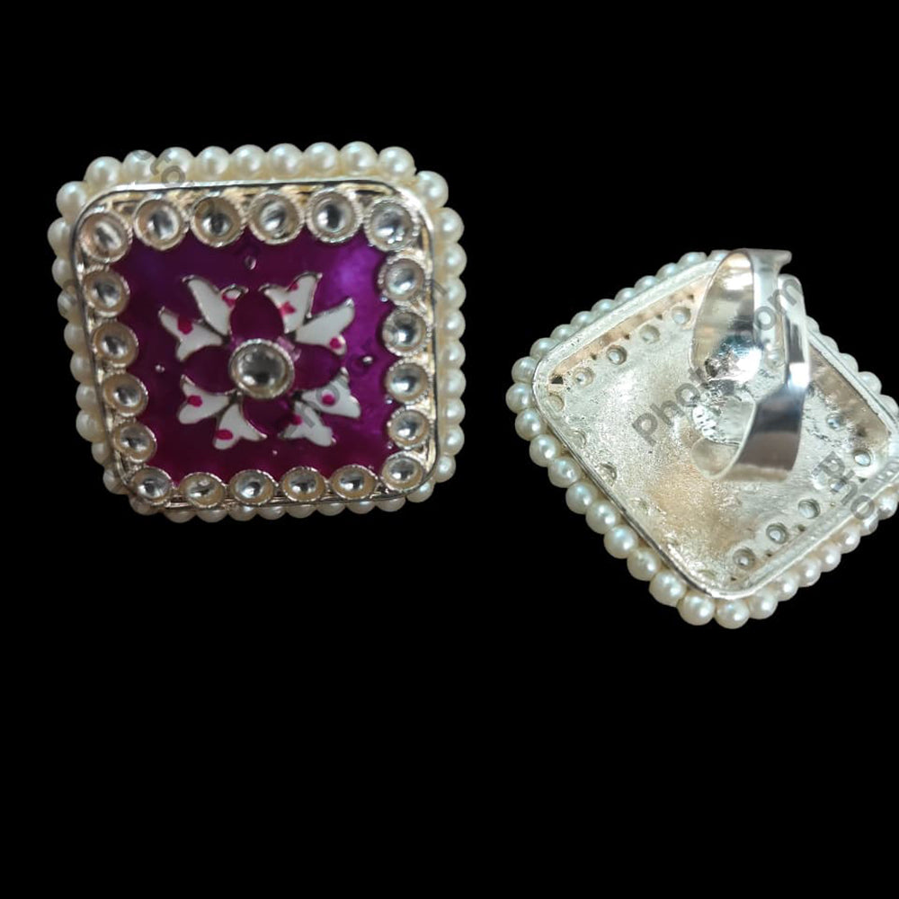 Palak Art Designer Kundan Stone And Meenakari Adjustable Ring