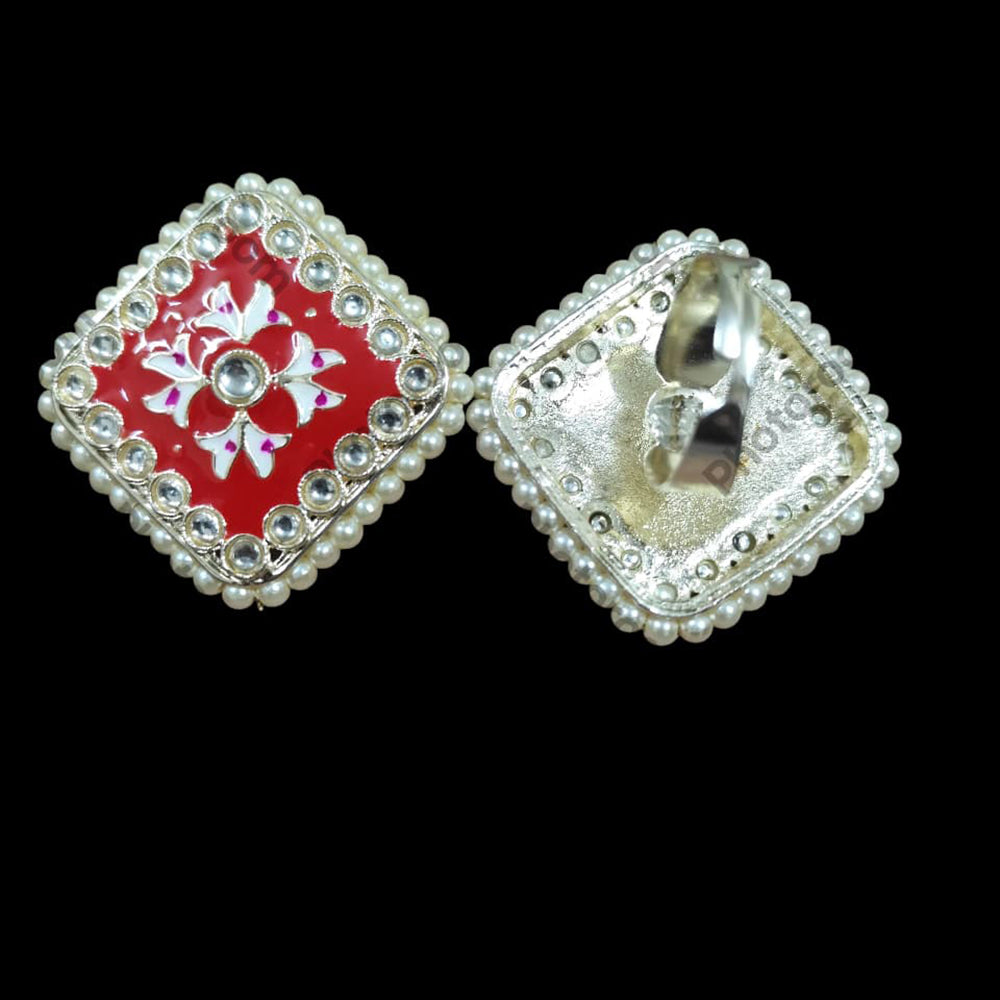 Palak Art Designer Kundan Stone And Meenakari Adjustable Ring