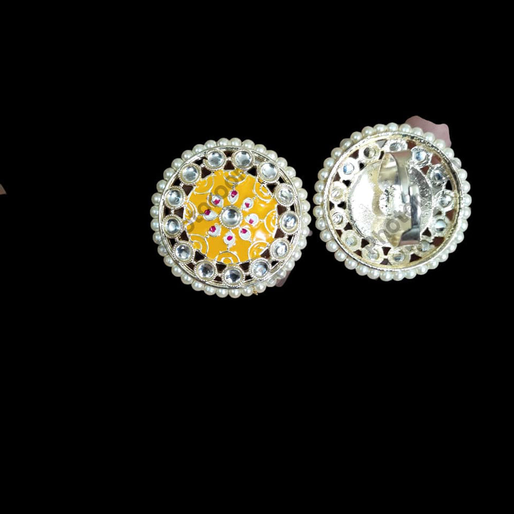 Palak Art Designer Kundan Stone And Meenakari Adjustable Ring