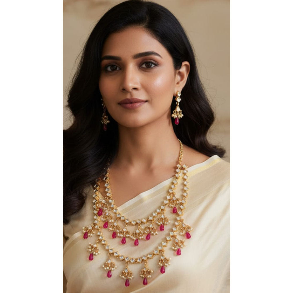 Palak Art Heritage Style Kundan Stone And Beads Long Necklace Set