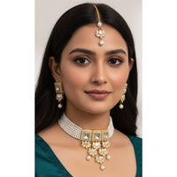 Palak Art Elegant Crystal Stone And Pearl Designer Choker Necklace Set