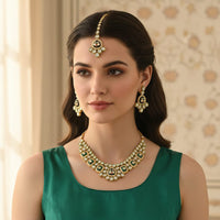 Palak Art Elegant Crystal Stone And Pota Stone Designer Necklace Set