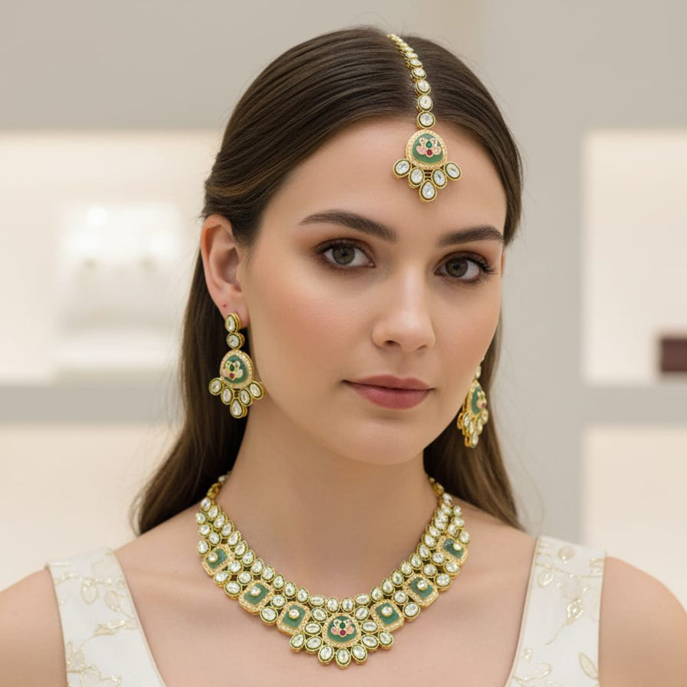 Palak Art Elegant Crystal Stone And Pota Stone Designer Necklace Set