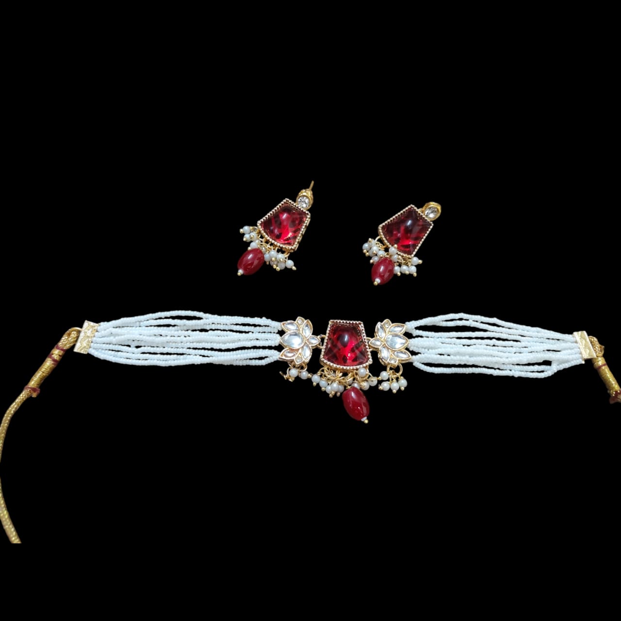 Palak Art Classic Kundan Stone And Pearl Choker Necklace Set - (Pack of 3)