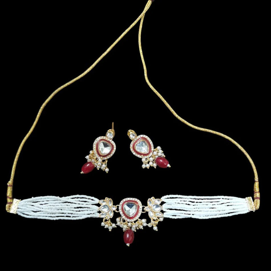 Palak Art Classic Kundan Stone And Pearl Choker Necklace Set - (Pack of 3)