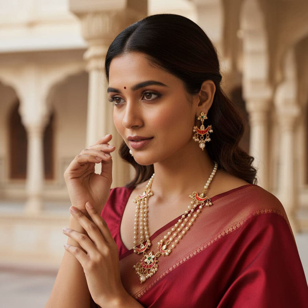 Palak Art Premium Kundan Stone And Beads Necklace Set (Pack of 3)