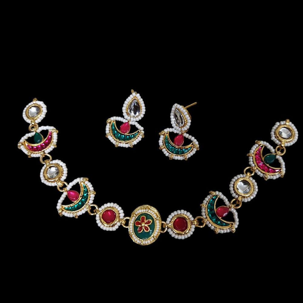 Palak Art Premium Kundan Stone And Beads Necklace Set (Pack of 3)