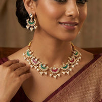 Palak Art Premium Kundan Stone And Beads Necklace Set (Pack of 3)