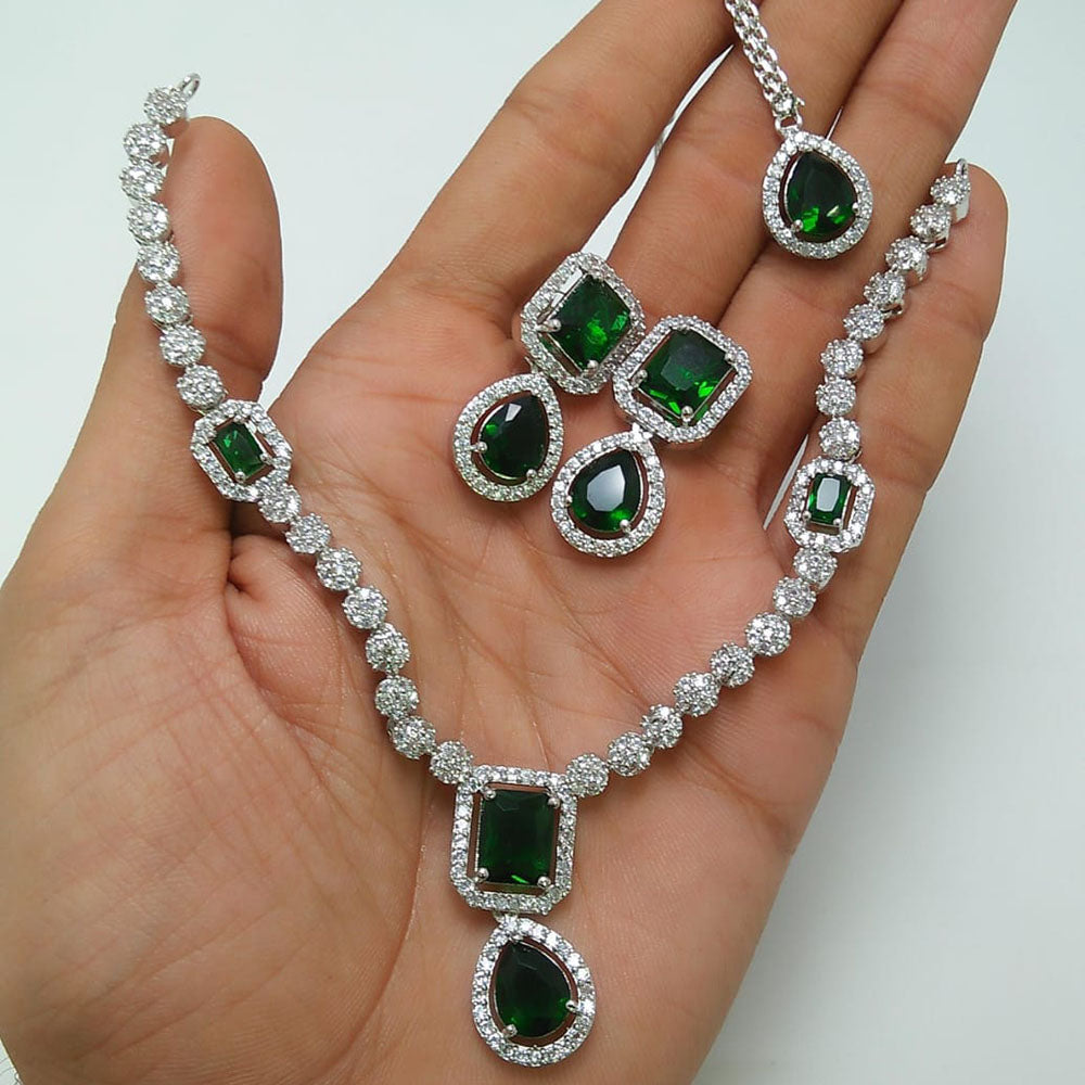 Palak Art Silver Plated American Diamond Necklace Set