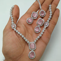 Palak Art Silver Plated American Diamond Necklace Set