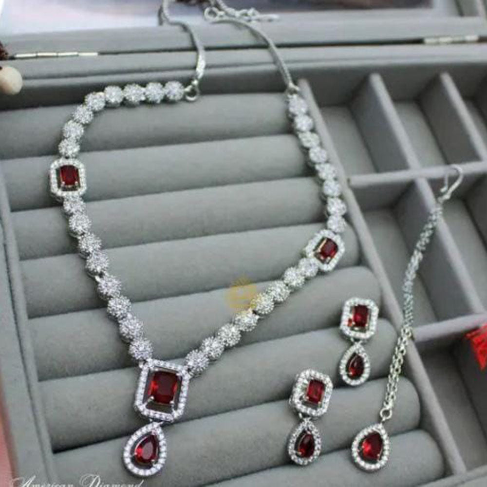 Palak Art Silver Plated American Diamond Necklace Set