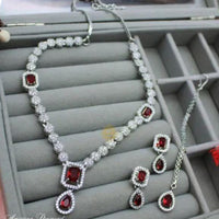 Palak Art Silver Plated American Diamond Necklace Set