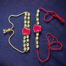 Palak Art Gold Plated Bhaiya And Bhabhi Kundan Stone Rakhi Combo