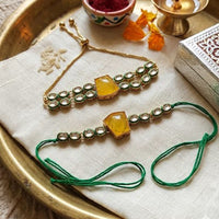 Palak Art Gold Plated Bhaiya And Bhabhi Kundan Stone Rakhi Combo