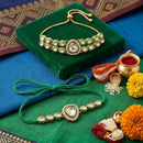 Palak Art Gold Plated Bhaiya And Bhabhi Kundan Stone Rakhi Combo
