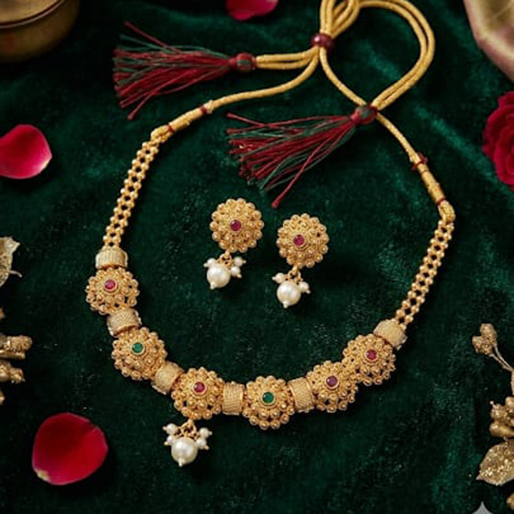 Palak Art Elegant Pota Stone Designer Necklace Set