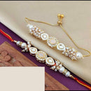 Palak Art Gold Plated Bhaiya And Bhabhi Kundan Stone Rakhi Combo