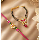 Palak Art Gold Plated Bhaiya And Bhabhi Kundan Stone Rakhi Combo