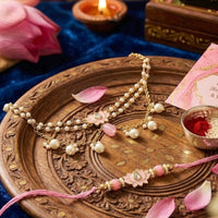 Palak Art Gold Plated Bhaiya And Bhabhi Kundan Stone Rakhi Combo