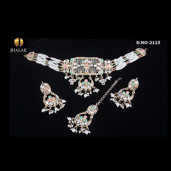 Rudraksh Art Gold Plated Kundan Stone Choker Necklace Set