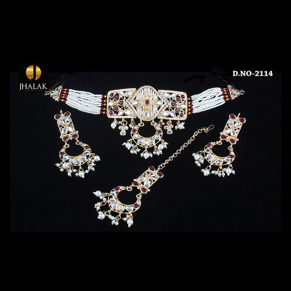 Rudraksh Art Gold Plated Kundan Stone Choker Necklace Set