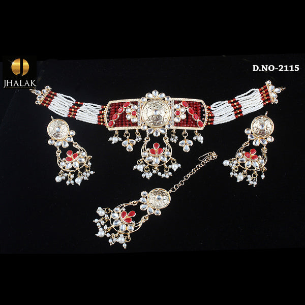 Rudraksh Art Gold Plated Kundan Stone Choker Necklace Set
