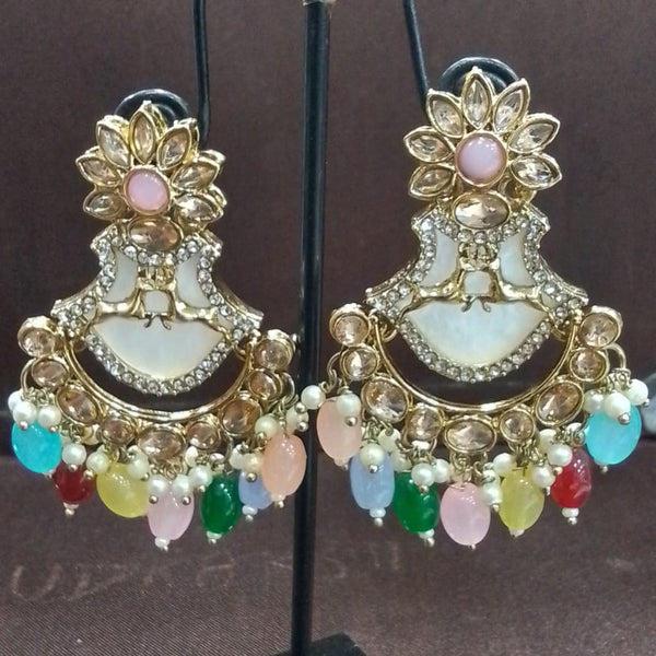 Rudraksh Art Antique Gold Plated Crystal Stone And Beads Dangler Earrings (Mix Color)