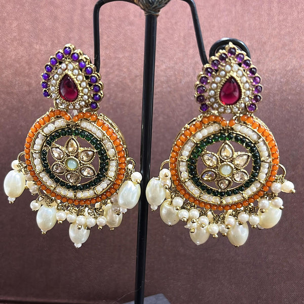 Rudraksh Art Antique Gold Plated Crystal Stone And Beads Dangler Earrings (Mix Color)