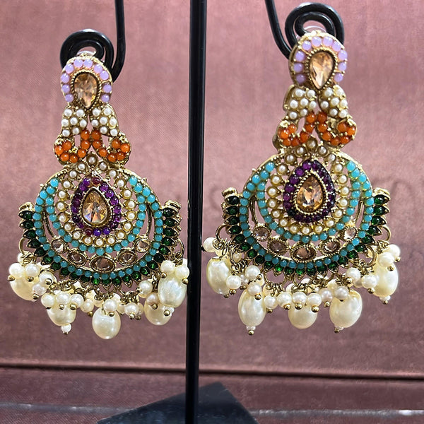 Rudraksh Art Antique Gold Plated Crystal Stone And Beads Dangler Earrings (Mix Color)