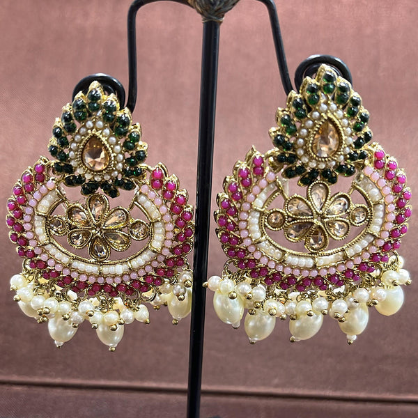 Rudraksh Art Antique Gold Plated Crystal Stone And Beads Dangler Earrings (Mix Color)