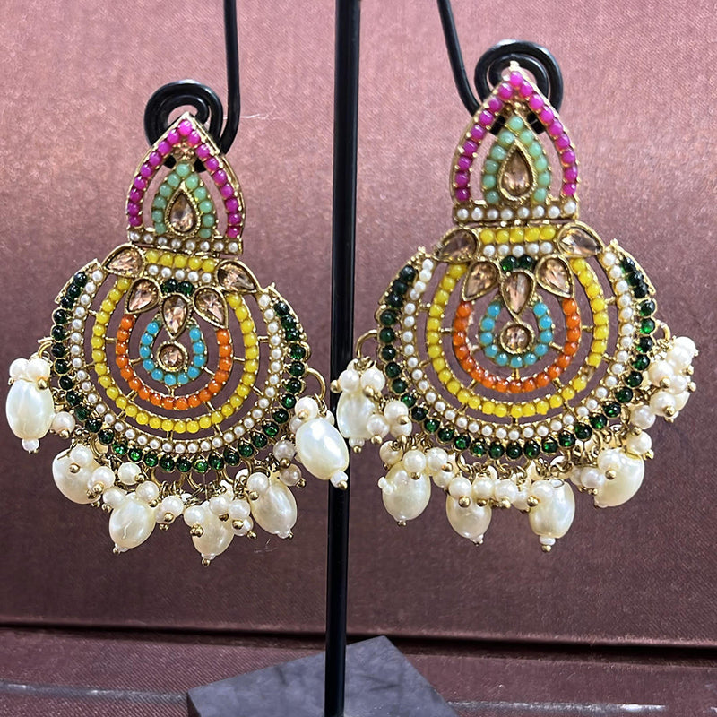 Rudraksh Art Antique Gold Plated Crystal Stone And Beads Dangler Earrings (Mix Color)