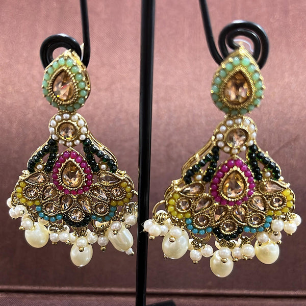 Rudraksh Art Antique Gold Plated Crystal Stone And Beads Dangler Earrings (Mix Color)