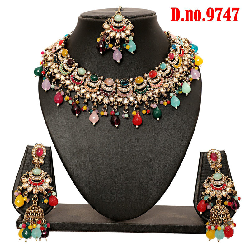 Rudraksh Art Gold Plated Crystal Stone Pearls And Beads Necklace Set