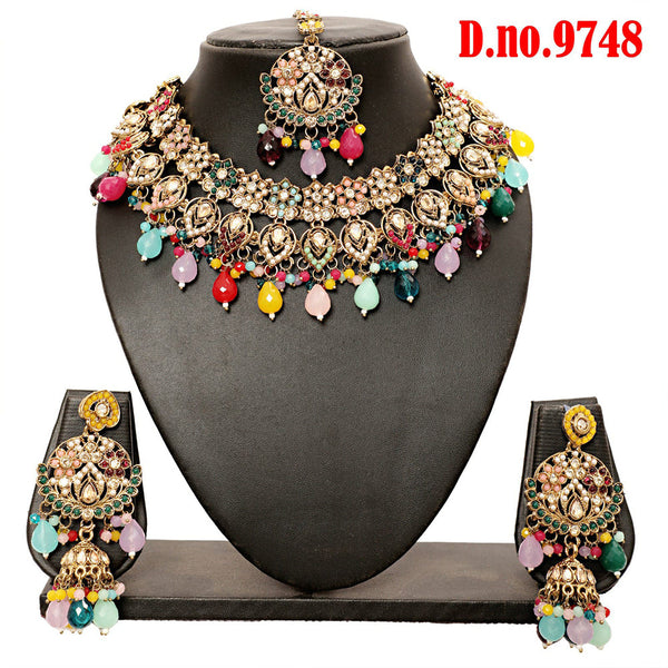 Rudraksh Art Gold Plated Crystal Stone Pearls And Beads Necklace Set