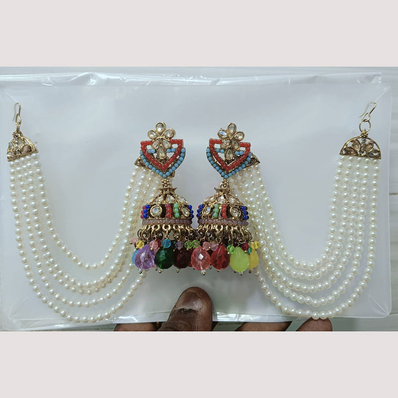 Rudraksh Art Gold Plated Crystal Stone And Beads Kan Chain Jhumki