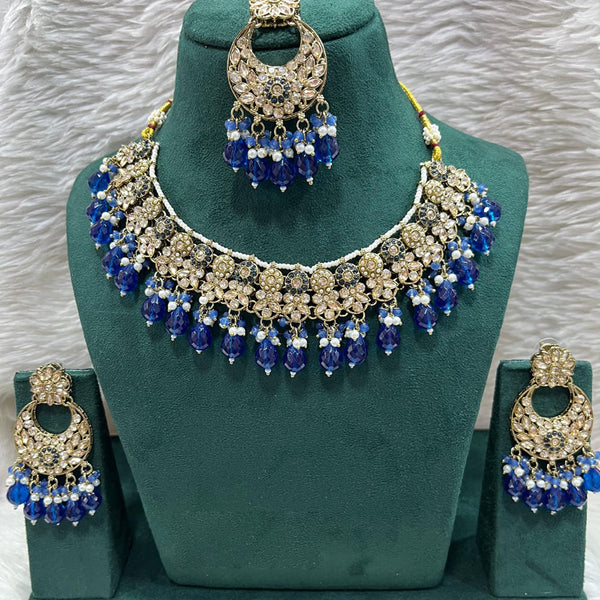 Rudraksh Art Gold Plated Crystal Stone Pearls And Beads Necklace Set