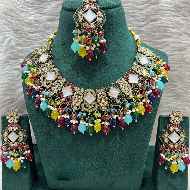 Rudraksh Art Gold Plated Crystal Stone Pearls And Beads Necklace Set