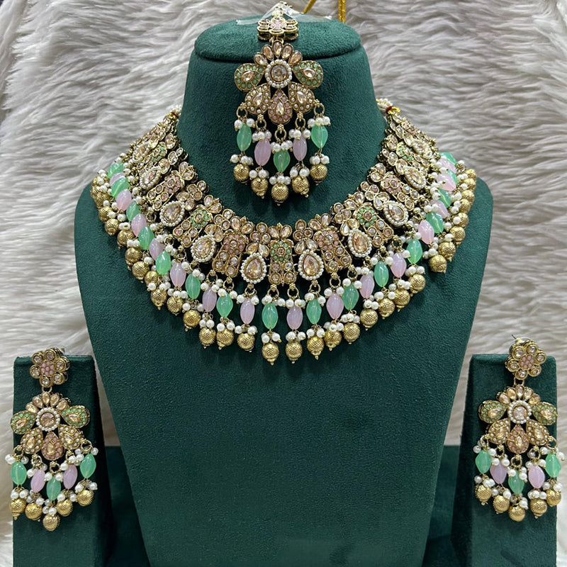 Rudraksh Art Gold Plated Crystal Stone Pearls And Beads Necklace Set