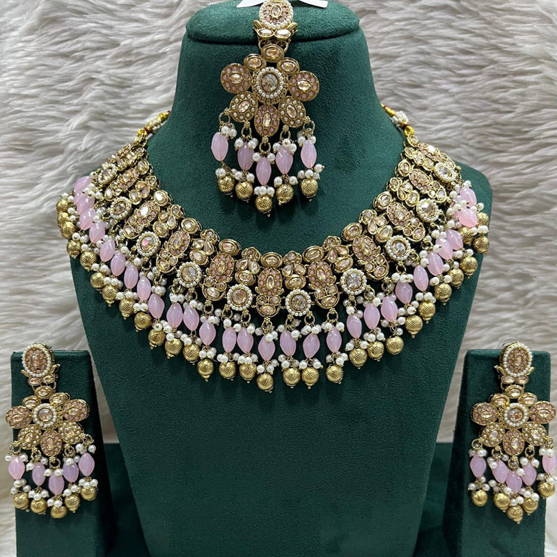 Rudraksh Art Gold Plated Crystal Stone Pearls And Beads Necklace Set