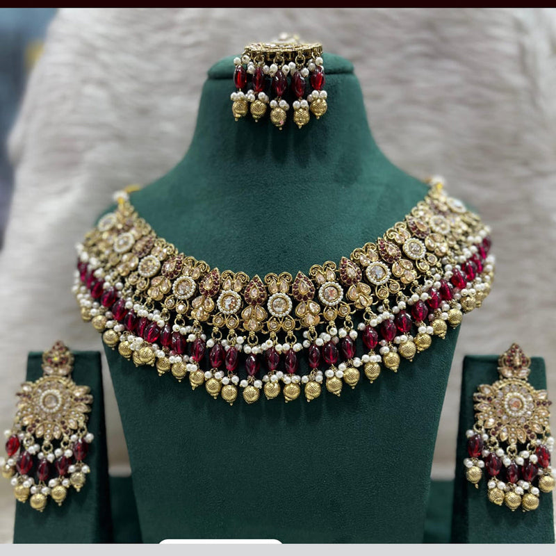 Rudraksh Art Gold Plated Crystal Stone Pearls And Beads Necklace Set