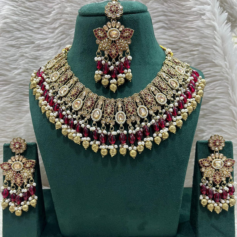 Rudraksh Art Gold Plated Crystal Stone Pearls And Beads Necklace Set