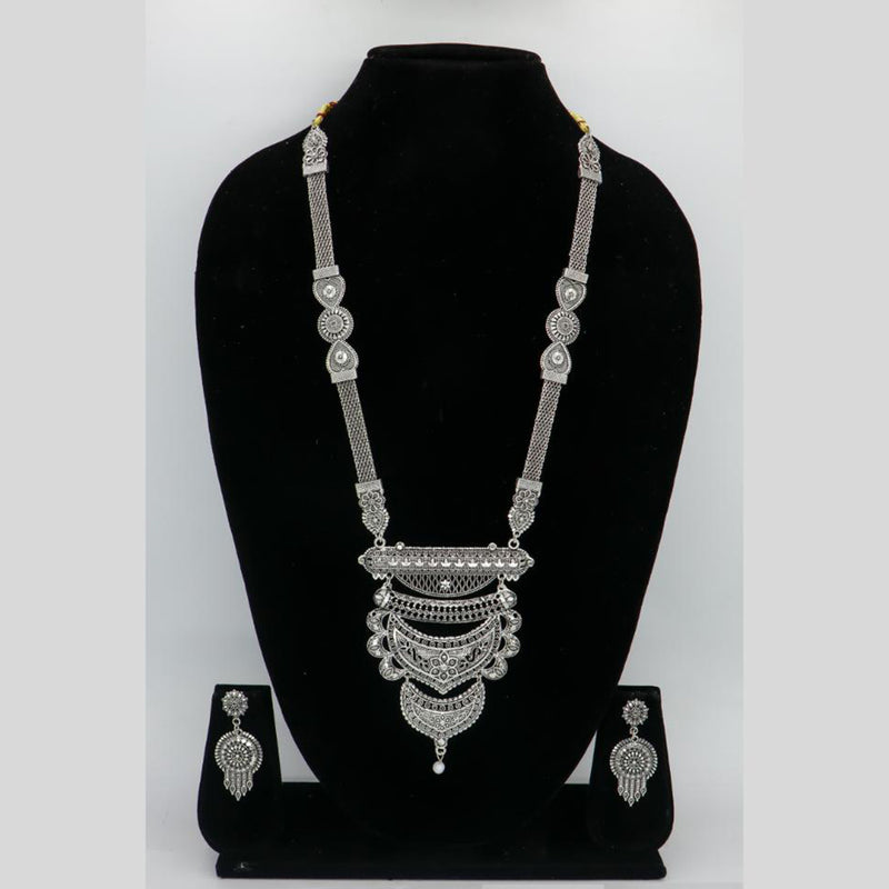 Mahavir Oxidised Plated Long Necklace Set