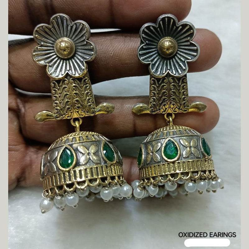 Shubham Creations Oxidised Gold Plated Pota Stone Jhumki Earrings