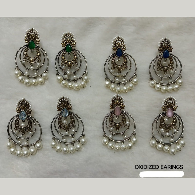 Shubham Creations Oxidised Gold Plated Pota Stone Dangler Earrings