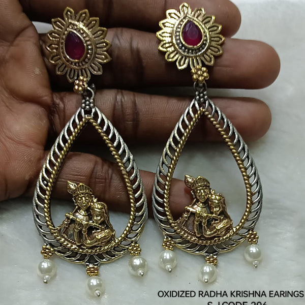 Shubham Creations Oxidised Gold Plated Pota Stone Dangler Earrings