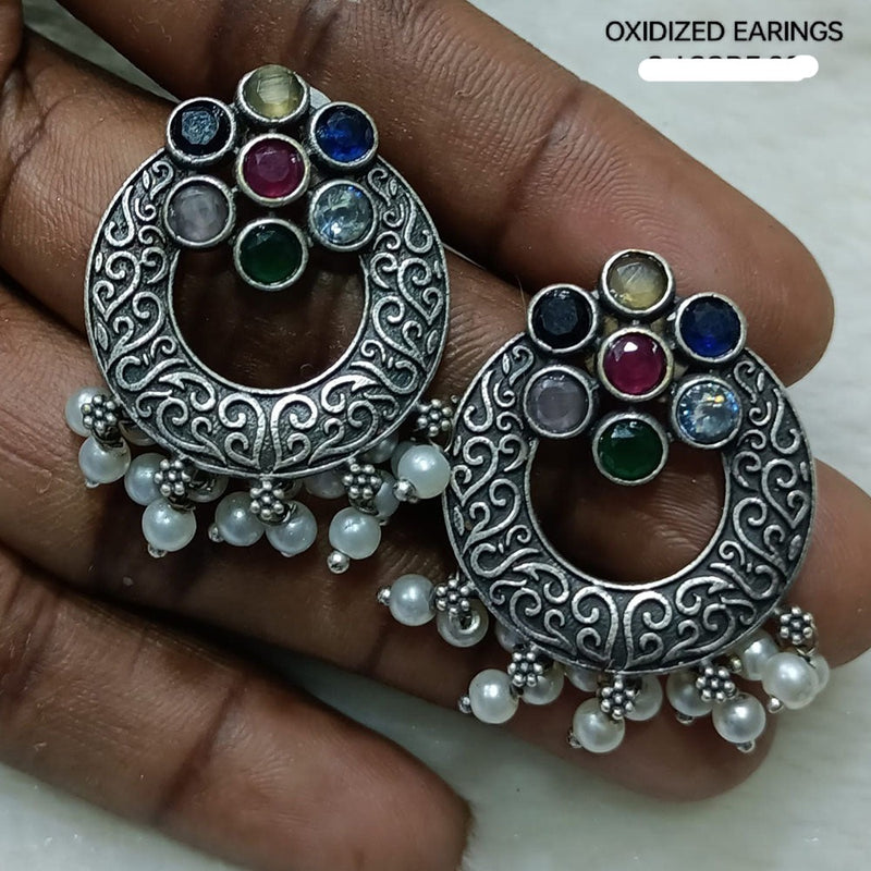 Shubham Creations Oxidised Plated Pota Stone Dangler Earrings