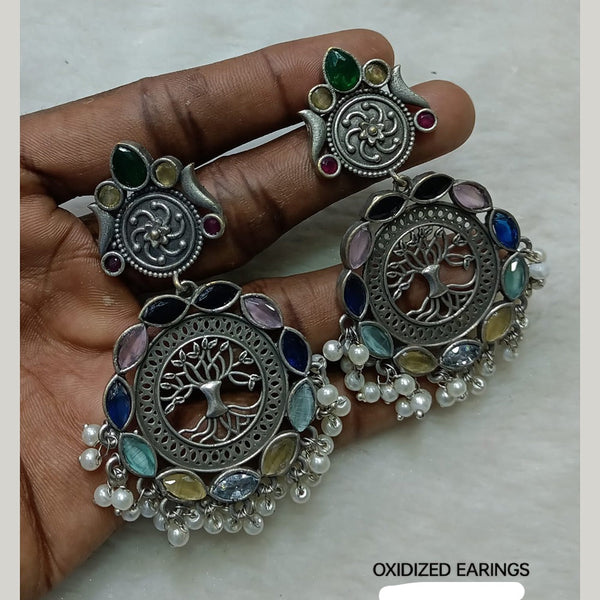 Shubham Creations Oxidised Plated Pota Stone Dangler Earrings